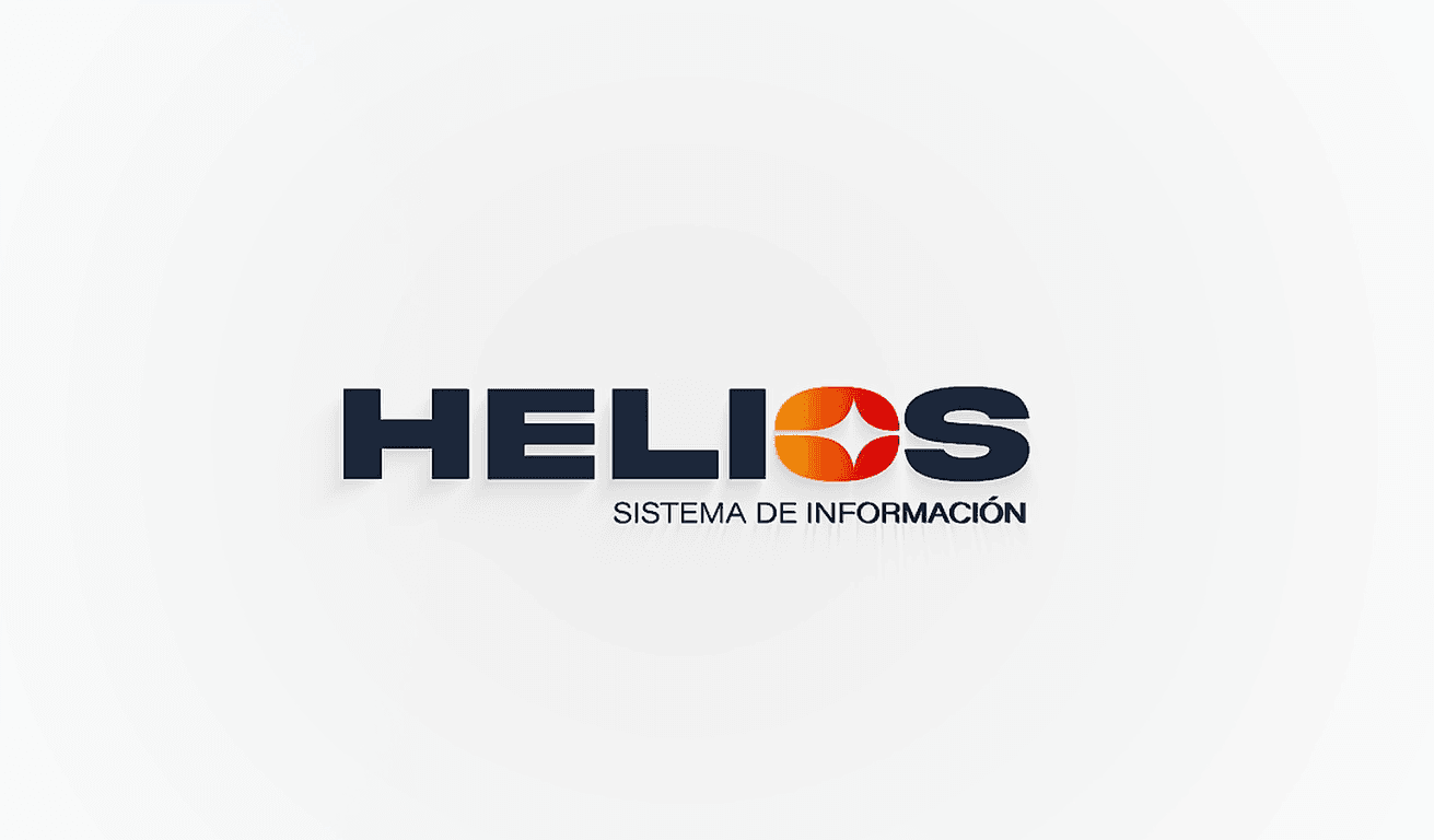 Logotipo de Helios, sistema de información, con la letra "O" representada como una estrella de cuatro puntas en degradado naranja y rojo.